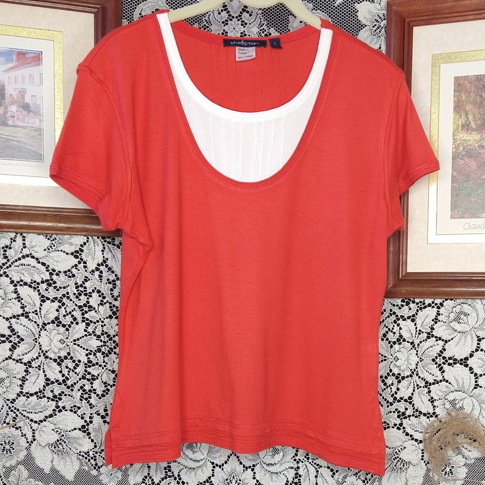 Chris Tan dark orange and white blouse with unique collar designs layer viscose
